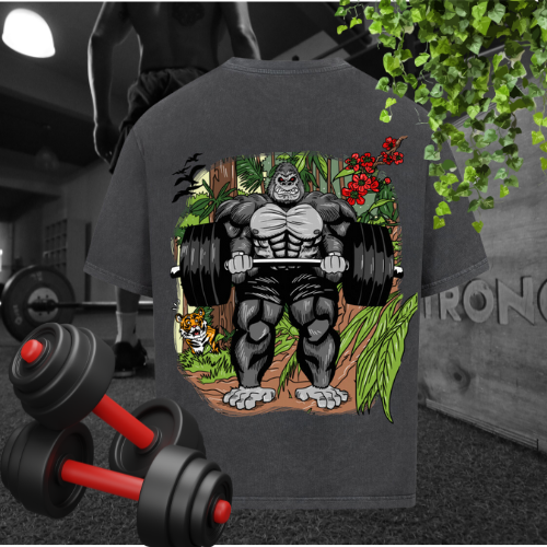 #0003 Bodybuilding Monkey - Premium Oversized T-Shirt - Logo gelb