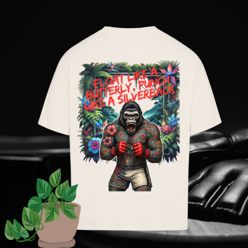 Affenzirkus Kollektion - "Float like a butterfly, punch like a silverback" - Premium Oversized T-Shirt - Logo orange
